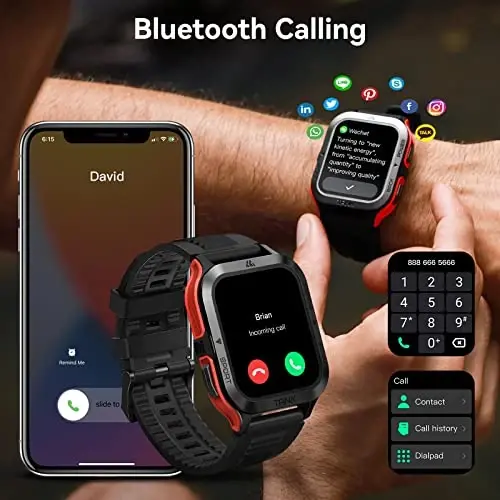 AMAZTIM Smart Watch, 60 Kunlik Qo'shimcha Uzoq Batareya, 50M Suvga Chidamli, Mustahkam Harbiy Bluetooth Qo'ng'iroq (Javob berish/Qo'ng'iroq qilish), 1.85