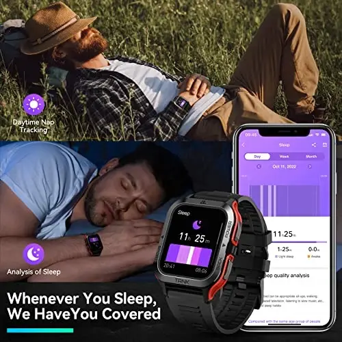 AMAZTIM Smart Watch, 60 Kunlik Qo'shimcha Uzoq Batareya, 50M Suvga Chidamli, Mustahkam Harbiy Bluetooth Qo'ng'iroq (Javob berish/Qo'ng'iroq qilish), 1.85