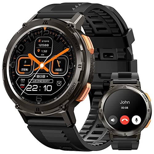 AMAZTIM Smart Watches for Men, 60 Days Extra-Long Battery, 50M Waterproof, Military Bluetooth Call(Answer/Dial Calls) Fitness Health Watch Compatible iPhone & Android, 1.43