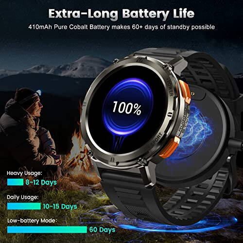 AMAZTIM Smart Watches for Men, 60 Days Extra-Long Battery, 50M Waterproof, Military Bluetooth Call(Answer/Dial Calls) Fitness Health Watch Compatible iPhone & Android, 1.43