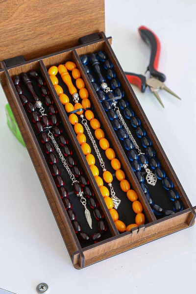 Amber Bead Prayer Set with Tassel in Wooden Box - 7