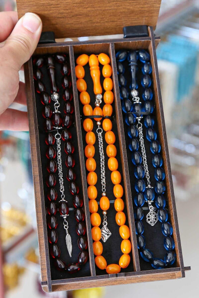 Amber Bead Prayer Set with Tassel in Wooden Box - 6