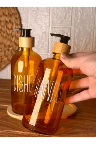 Amber Double Glass Liquid Soap Dispenser Set with Stand-Amber - ATBYHOME (1)