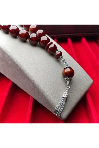 Amber fire effect prayer beads with silver design - 7