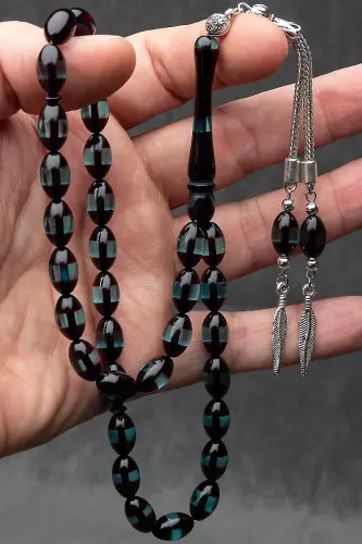 Amber prayer beads with green accents, for men - OTTOTESBİH (1)