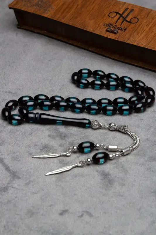 Amber prayer beads with green accents, for men - OTTOTESBİH
