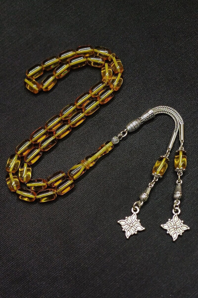 Amber Prayer Beads Yellow Fire with Silver Tassel - 1