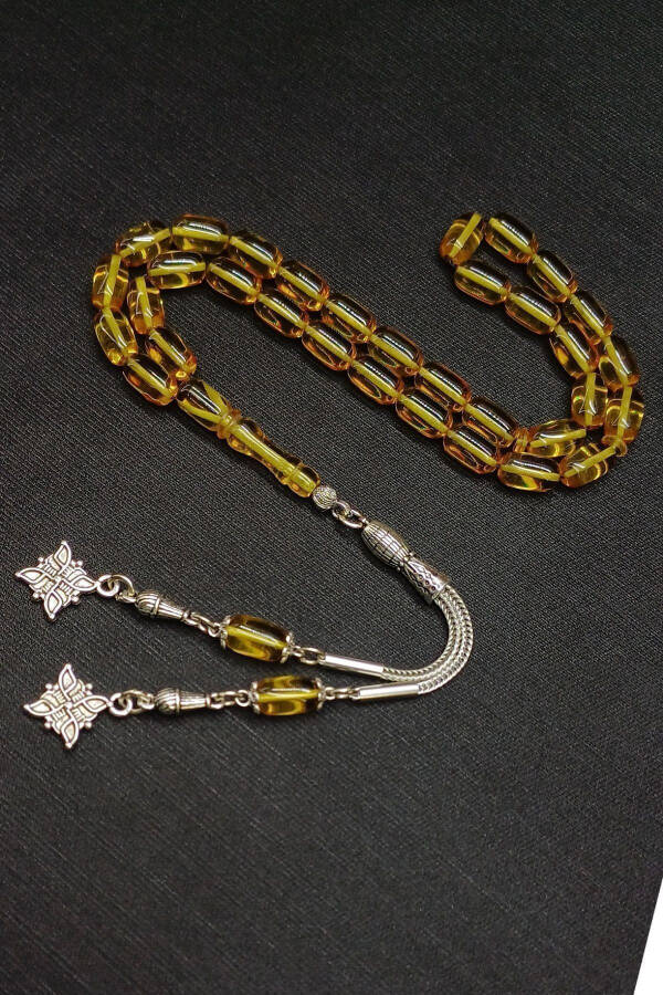 Amber Prayer Beads Yellow Fire with Silver Tassel - 2