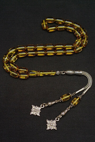 Amber Prayer Beads Yellow Fire with Silver Tassel - 3