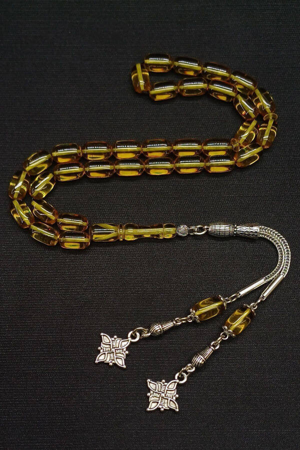 Amber Prayer Beads Yellow Fire with Silver Tassel - 3