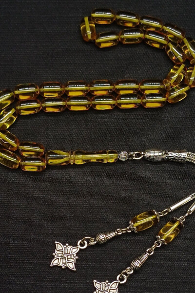 Amber Prayer Beads Yellow Fire with Silver Tassel - 4