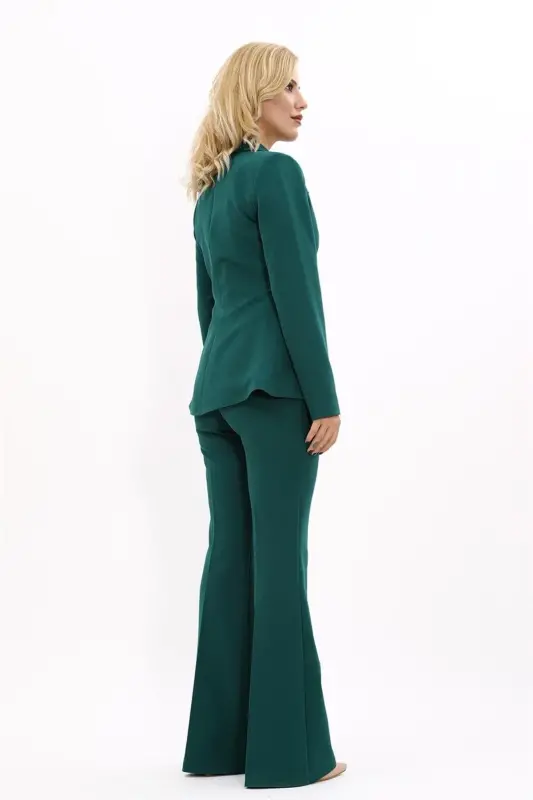 American Collar Classic Jacket & Flared Trousers-Emerald Green - 2