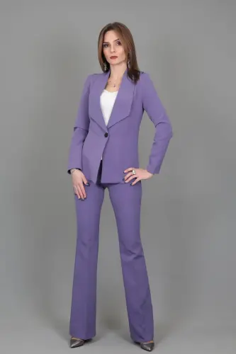 Amerikan Yaka Klasik Ceket & İspanyol Paça Pantolon-Lila - Lila - 4