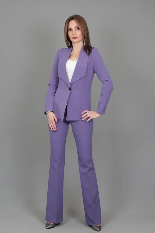 Amerikan Yaka Klasik Ceket & İspanyol Paça Pantolon-Lila - Lila - 4