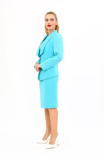 American Collar Classic Jacket & Straight Slim Skirt-Turquoise-Turquoise - ÖNDER ÖZSOY (1)