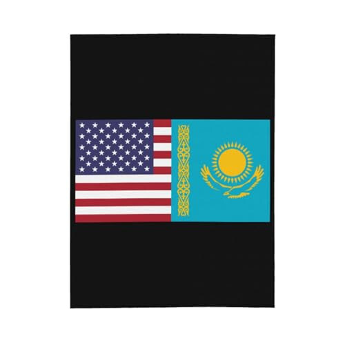 American Flag and Kazakhstan Flag Throw Blankets 50