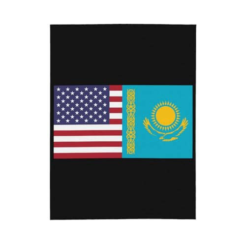 American Flag and Kazakhstan Flag Throw Blankets 50