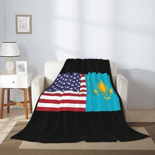 American Flag and Kazakhstan Flag Throw Blankets 50