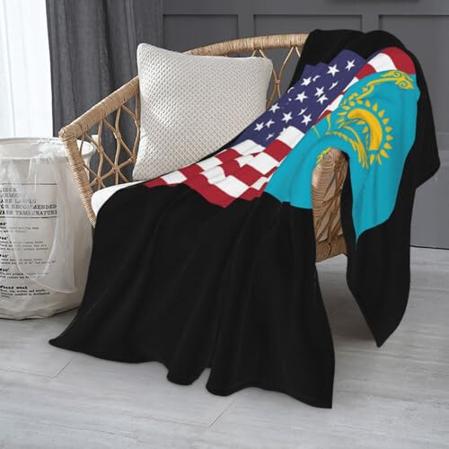 American Flag and Kazakhstan Flag Throw Blankets 50