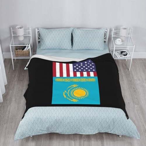 American Flag and Kazakhstan Flag Throw Blankets 50