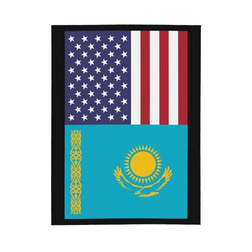 American Flag and Kazakhstan Flag Throw Blankets 50