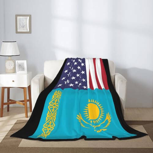 American Flag and Kazakhstan Flag Throw Blankets 50