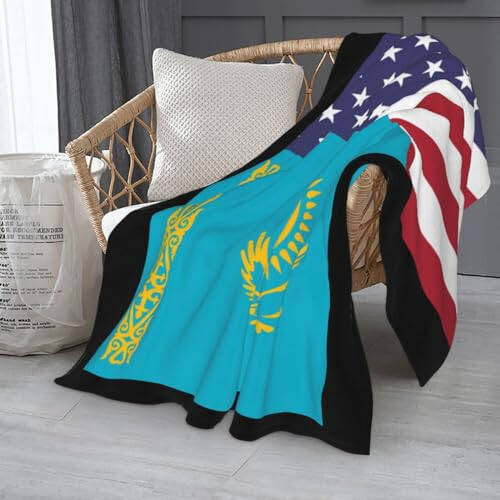 American Flag and Kazakhstan Flag Throw Blankets 50