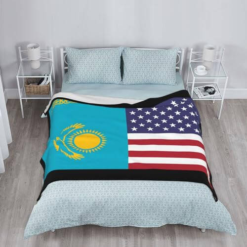 American Flag and Kazakhstan Flag Throw Blankets 50