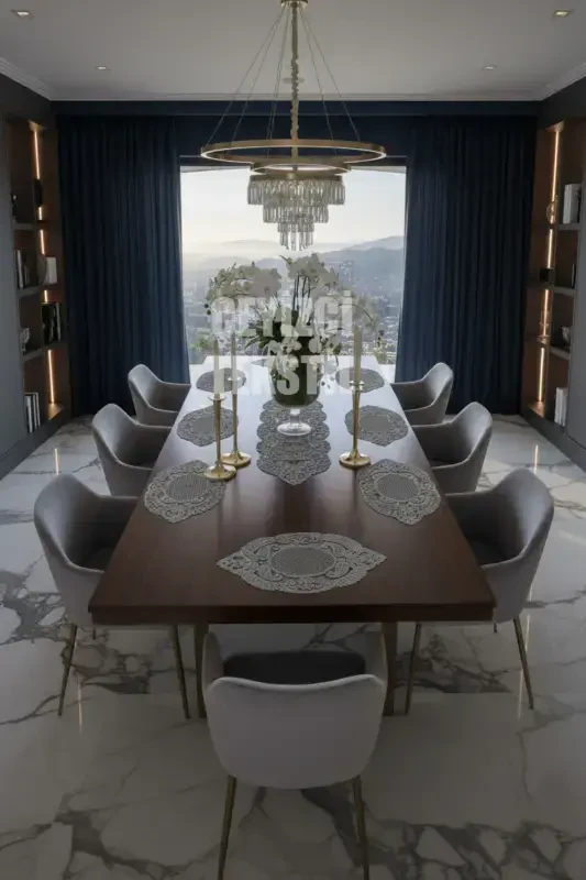 American Placemat, 1 Runner 6 Charger Gray Dinnerware Set, Tablecloth Set, Serving Presentation Set-YMRT - 1