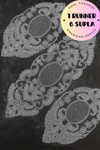 American Placemat, 1 Runner 6 Charger Gray Dinnerware Set, Tablecloth Set, Serving Presentation Set-YMRT - ÇT ÇEYIZCI TEKSTIL (1)