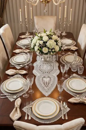 American Placemat, 1 Runner 6 Charger Plate Cream Dinnerware Set, Tablecloth Set, Serving Presentation Set-MLD - 2