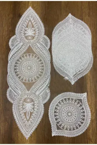 American Placemat, 1 Runner 6 Charger Plate Cream Dinnerware Set, Tablecloth Set, Serving Presentation Set-MLD - 3