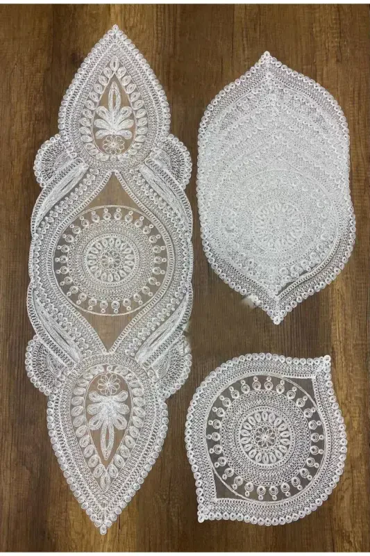 American Placemat, 1 Runner 6 Charger Plate Cream Dinnerware Set, Tablecloth Set, Serving Presentation Set-MLD - 3