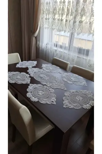 American Placemat, 1 Runner 6 Charger Plate Dining Set, Tablecloth Set, Serving Presentation Set - Ecru-Ecru - 6