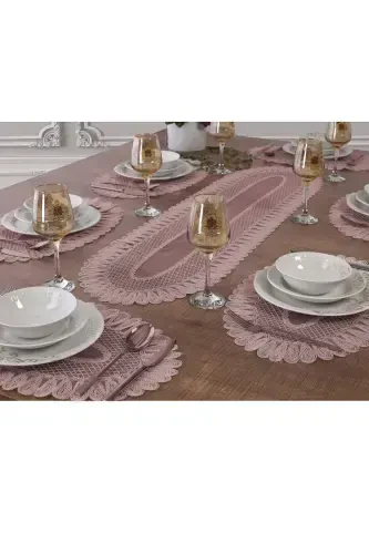 American Placemat, 1 Runner 6 Charger Plate Dinnerware Set, Tablecloth Set, Serving Presentation Set - Powder-SLD - ÇT ÇEYIZCI TEKSTIL (1)