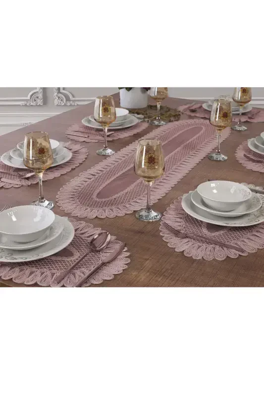 American Placemat, 1 Runner 6 Charger Plate Dinnerware Set, Tablecloth Set, Serving Presentation Set - Powder-SLD - 2