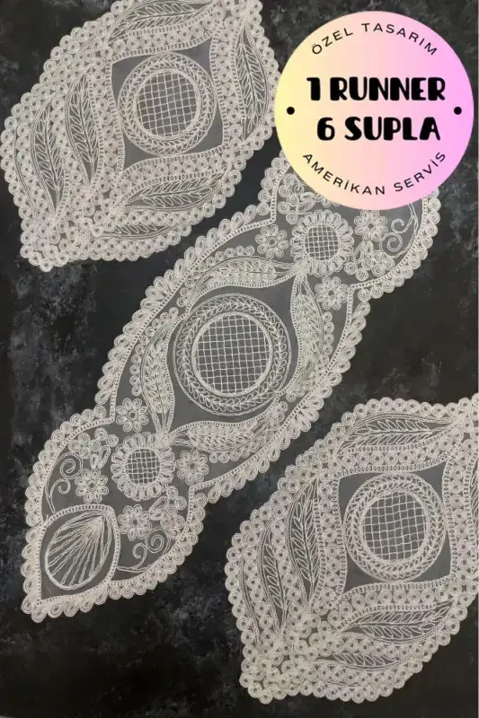 American Placemat, 1 Runner 6 Supla Gray Dinnerware Set, Tablecloth Set, Serving Presentation Set-Placemat Model 10 - ÇT ÇEYIZCI TEKSTIL