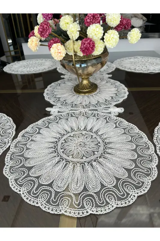 American Placemat, Charger Plate, and Runner Set for 6 People- Ecru - 2