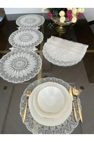 American Placemat, Charger Plate, and Runner Set for 6 People- Ecru - 4