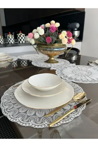 American Placemat, Charger Plate, and Runner Set for 6 People- Ecru - 5