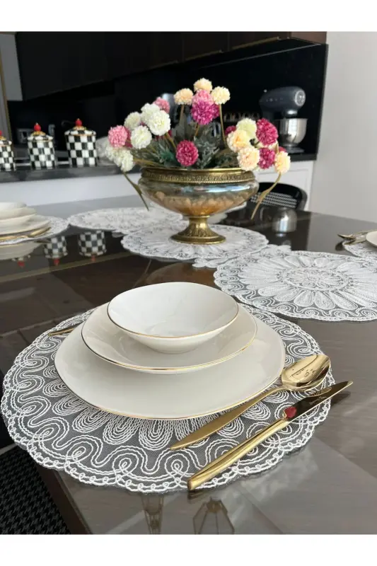 American Placemat, Charger Plate, and Runner Set for 6 People- Ecru - 5