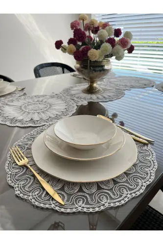 American Placemat, Charger Plate, and Runner Set for 6 People- Ecru - 6