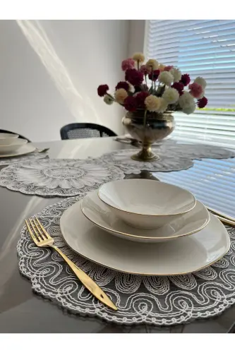 American Placemat, Charger Plate, and Runner Set for 6 People- Ecru - 7