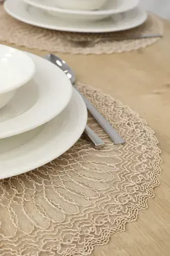 American Placemat, Charger Plate, and Runner Set for 6 People - Mink - 5