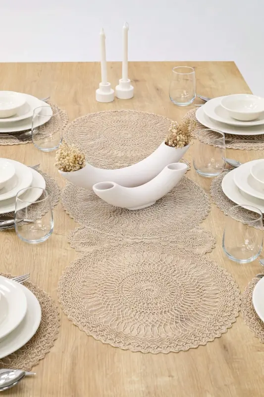 American Placemat, Charger Plate, and Runner Set for 6 People - Mink - 2