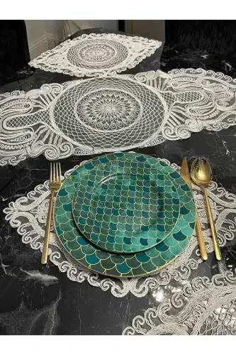 American Service, 1 Runner 6 Placemat Dining Set, Tablecloth Set, Serving Presentation Set - Cream-Cream2 - 4