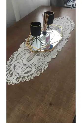 American Service, 1 Runner 6 Placemat Dining Set, Tablecloth Set, Serving Presentation Set - Cream-Cream2 - 7