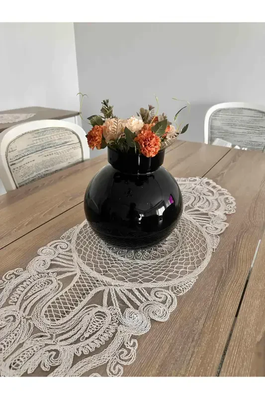 American Service, 1 Runner 6 Placemat Dining Set, Tablecloth Set, Serving Presentation Set - Cream-Cream2 - 8