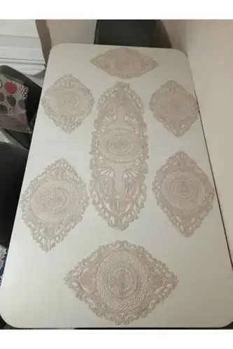 American Service, 1 Runner 6 Placemat Dinnerware Set, Tablecloth Set, Serving Presentation Set - Coffee-Coffee - 3