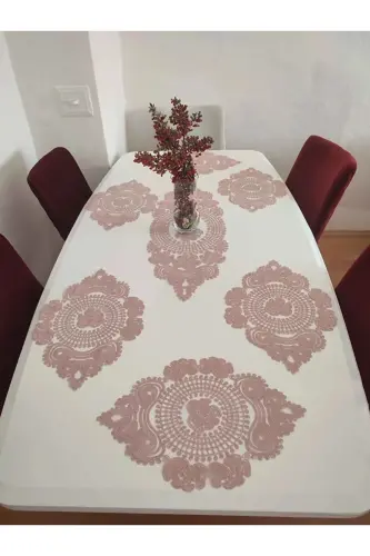American Service, 1 Runner 6 Placemat Dinnerware Set, Tablecloth Set, Serving Presentation Set - Powder-Powder - 3